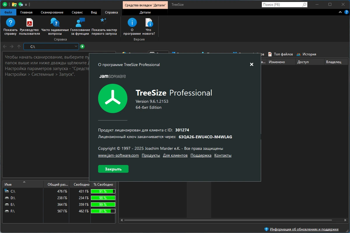 Мониторинг дискового пространства TreeSize Professional 9.6.1.2153 by elchupacabra — изображение 2