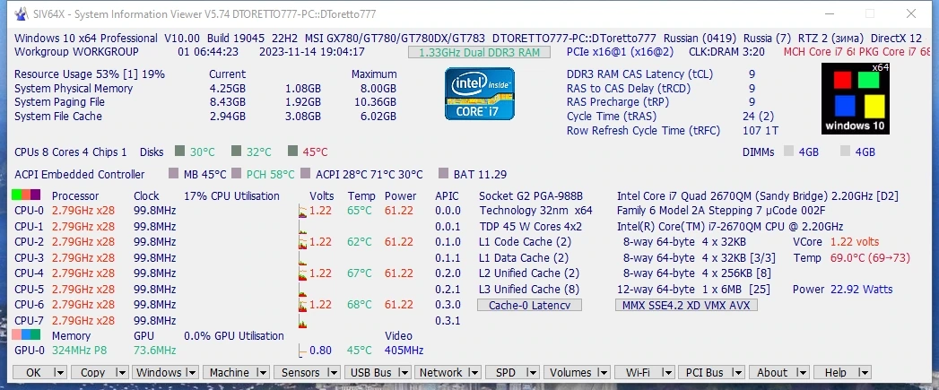 Мониторинг системных ресурсов - SIV (System Information Viewer) 5.74 Portable — изображение 2