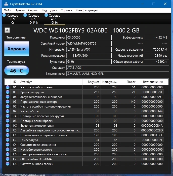 Мониторинг состояния жестких дисков - CrystalDiskInfo 9.2.3 + Portable — изображение 2