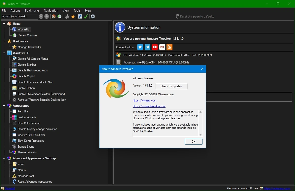 Настройка оформления Windows Winaero Tweaker 1.64.1.0 + Portable — изображение 2