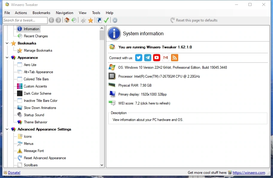 Настройка внешнего вида Windows Winaero Tweaker 1.62.1 + Portable — изображение 2