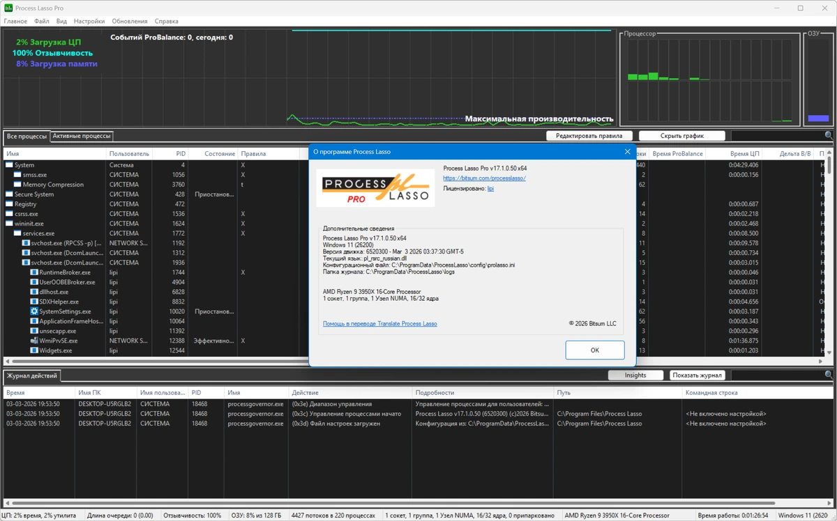 Оптимизация Windows Process Lasso Pro 17.1.0.50 — изображение 2