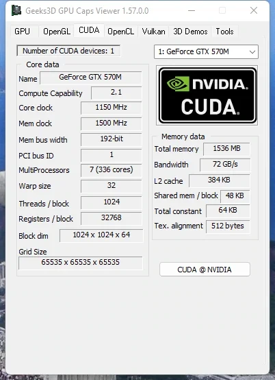 Параметры графического процессора - GPU Caps Viewer 1.57.0.0 + Portable — изображение 2