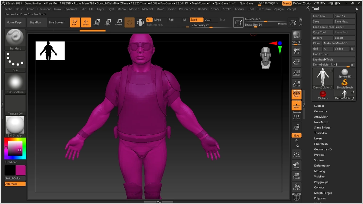Имитация процесса «лепки» трёхмерной скульптуры ZBrush 2025.0.0 — изображение 3