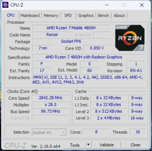 Просмотр характеристик процессора CPU-Z 2.19.0 + Portable — изображение 3