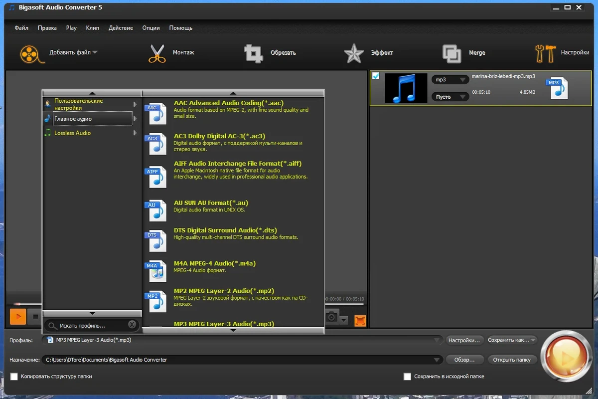 Аудиоконвертер - Bigasoft Audio Converter 5.7.0.8427 RePack (& Portable) by TryRooM — изображение 3