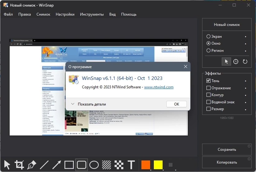 Скриншоты экрана с эффектами - WinSnap 6.1.1 RePack by TryRooM — изображение 3