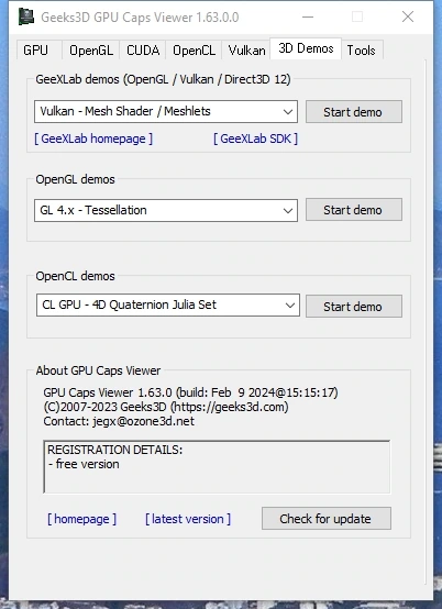 Тестирование и информация о видеокарте - GPU Caps Viewer 1.63.0 Portable — изображение 3