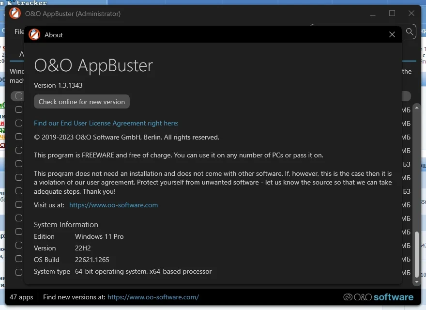 Удаление Windows приложений O&O AppBuster 1.3.1343 Portable — изображение 3
