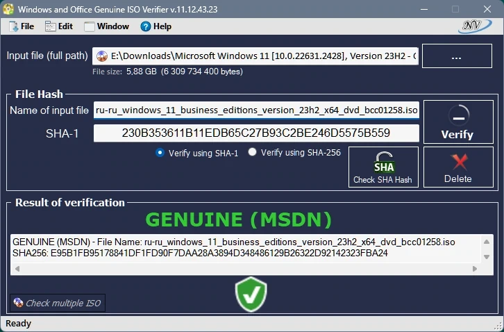 Верификация подлинности Windows and Office Genuine ISO Verifier 11.12.43.23 Portable — изображение 3