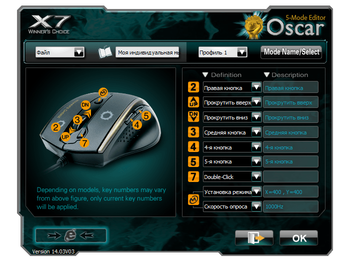 5-Mode Oscar Editor for F2/F3/F4/F5/F7 mouse V14.03V03 — изображение 3