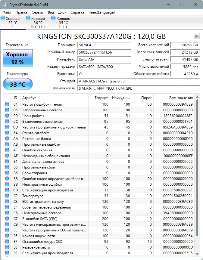 Оценка "здоровья" HDD CrystalDiskInfo 9.4.0 + Portable — изображение 3