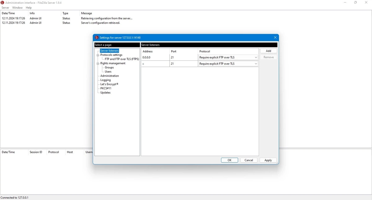 FTP менеджер FileZilla Server 1.9.4.0 — изображение 3