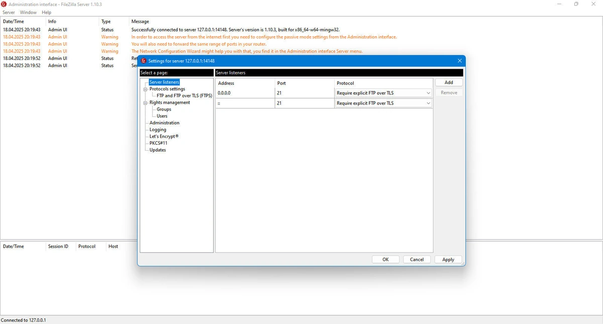 Менеджер FTP FileZilla Server 1.10.3.0 — изображение 3
