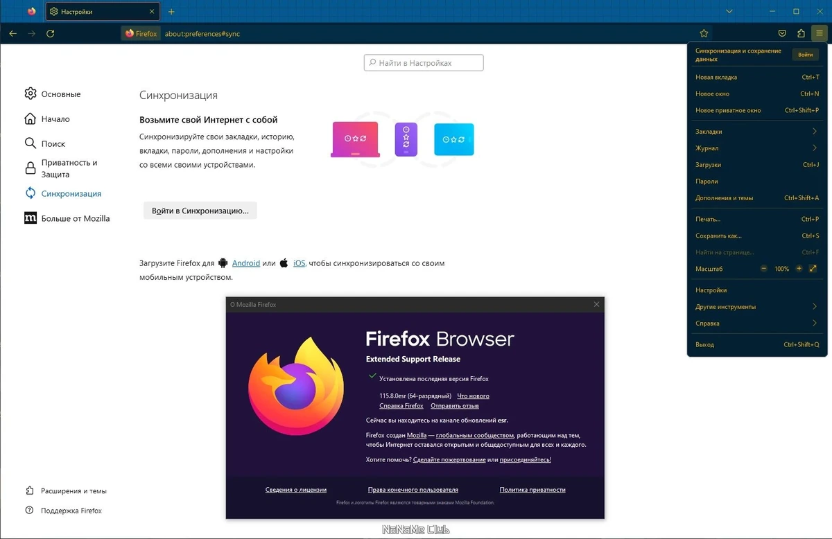 Firefox Browser стабильная версия ESR 115.8.0 — изображение 3
