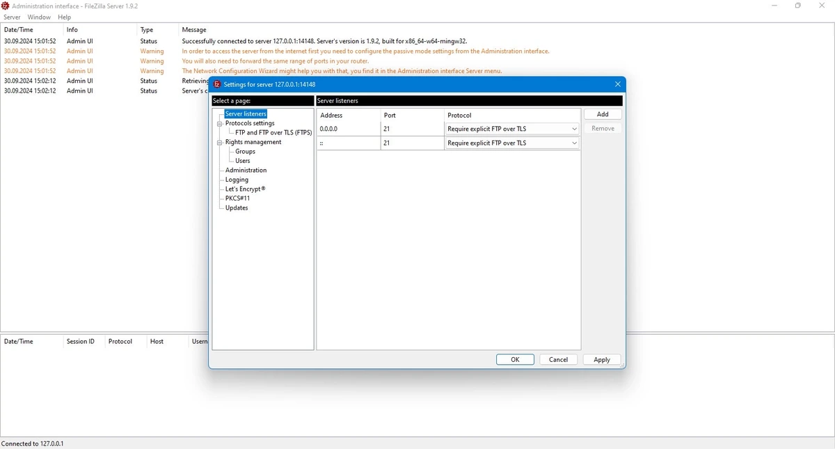 FTP менеджер FileZilla Server 1.9.2.0 — изображение 3