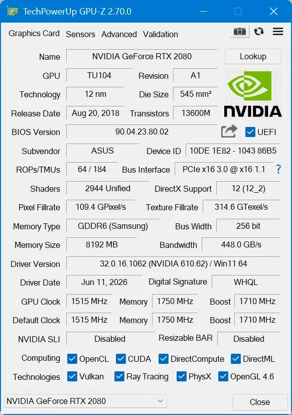 Информация о видеоадаптере GPU-Z 2.70.0 — изображение 3