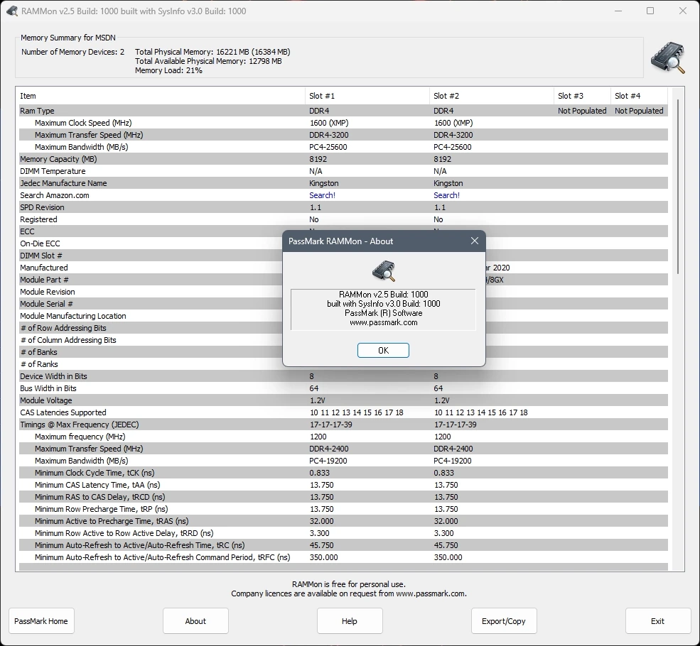 Информация об оперативной памяти - PassMark RAMMon 2.5 Build 1000 — изображение 3