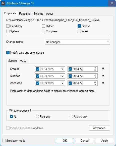 Изменение атрибутов файлов Attribute Changer 11.30c + Portable — изображение 3