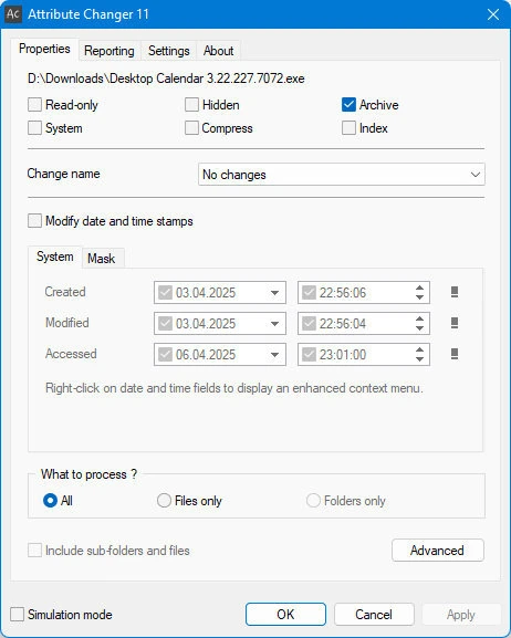 Изменение атрибутов файлов и папок Attribute Changer 11.40a + Portable — изображение 3