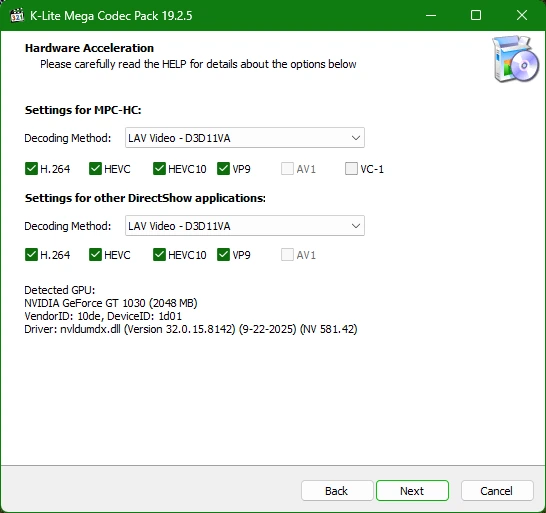 K-Lite Codec Pack 19.2.5 Mega/Full/Standard/Basic — изображение 3
