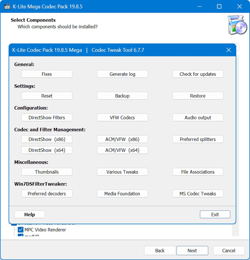 Кодеки для мультимедиа K-Lite Codec Pack 19.8.5 Mega / Full / Standard / Basic — изображение 3