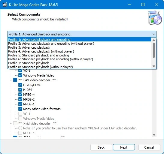 Кодеки для Windows K-Lite Codec Pack 18.6.5 Mega/Full/Standard/Basic — изображение 3