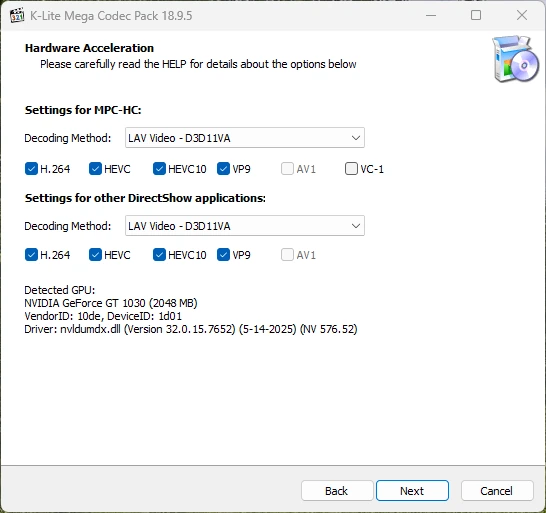 Кодеки для Windows K-Lite Codec Pack 18.9.5 Mega/Full/Standard/Basic — изображение 3
