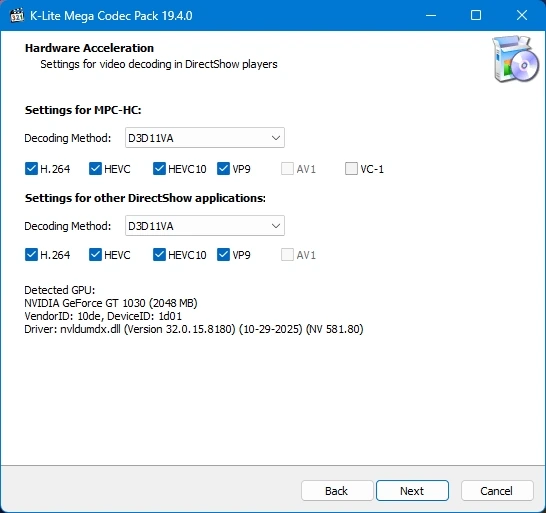 Кодеки для Windows K-Lite Codec Pack 19.4.0 Mega/Full/Standard/Basic — изображение 3