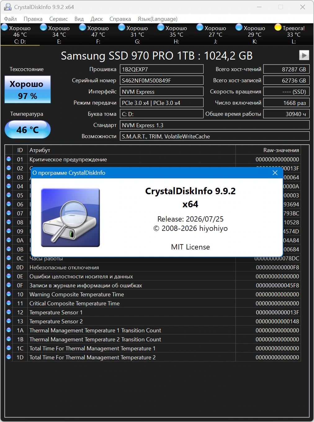 Мониторинг состояния жестких дисков CrystalDiskInfo 9.9.2 Final + Portable — изображение 3