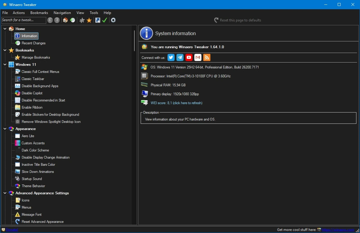 Настройка оформления Windows Winaero Tweaker 1.64.1.0 + Portable — изображение 3
