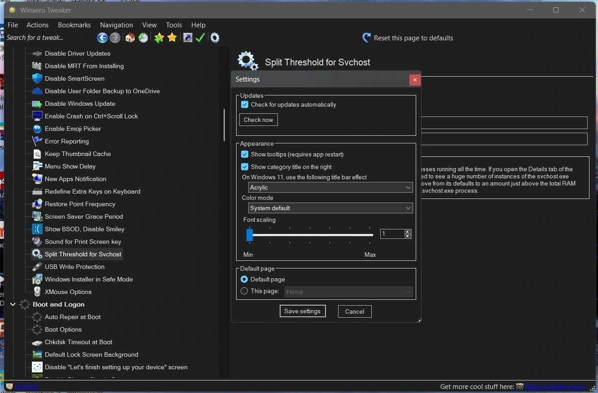 Настройка параметров Windows Winaero Tweaker 1.65.0.0 + Portable — изображение 3