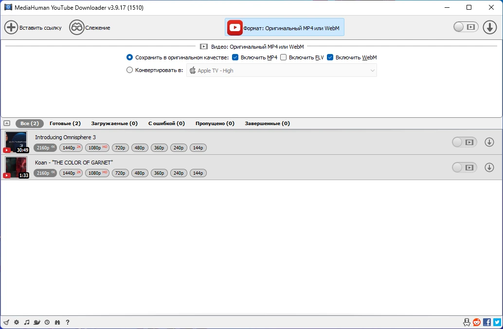 Одновременная загрузка нескольких видеофайлов MediaHuman YouTube Downloader 3.9.17 (1510) by Dodakaedr — изображение 3