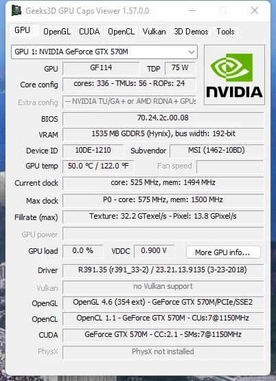 Параметры графического процессора - GPU Caps Viewer 1.57.0.0 + Portable — изображение 3