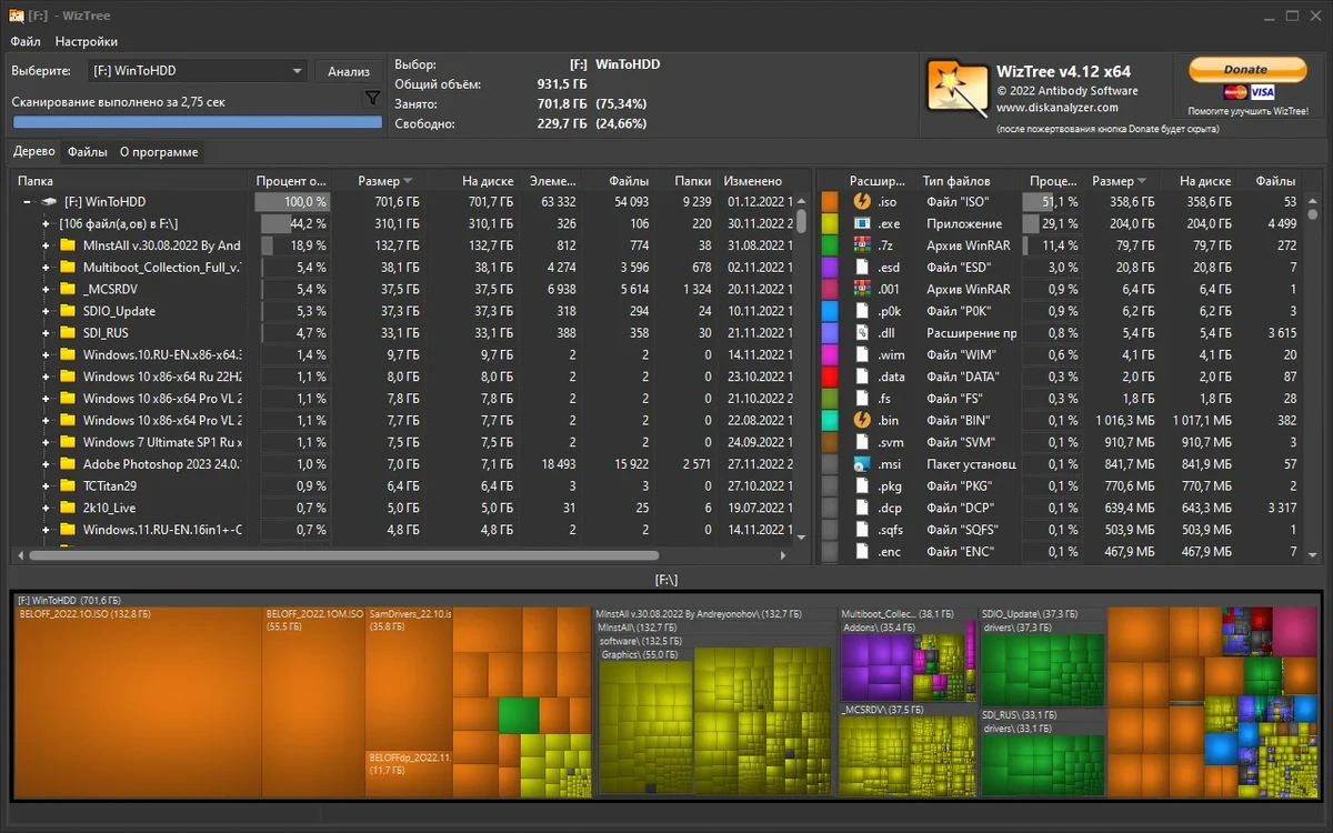 Поиск больших файлов и папок - WizTree 4.12 + Portable — изображение 3